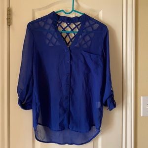 Gianni Bini Blue Sheer Blouse
